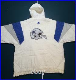Vintage 90s Starter NFL Dallas Cowboys 1/2 Zip Pullover Hooded Jacket Size XL