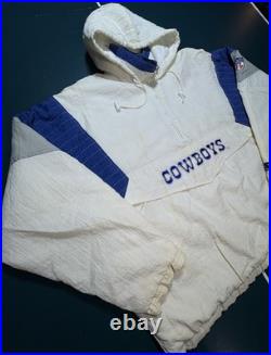 Vintage 90s Starter NFL Dallas Cowboys 1/2 Zip Pullover Hooded Jacket Size XL