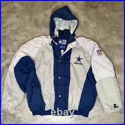 Vintage 90s Starter NFL Dallas Cowboys Size XL Full Zip Hooded Jacket