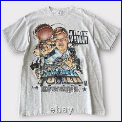 Vintage 90s Troy Aikman Power Of The Dallas Cowboys Shirt Xplosion Caricature L