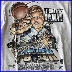 Vintage 90s Troy Aikman Power Of The Dallas Cowboys Shirt Xplosion Caricature L