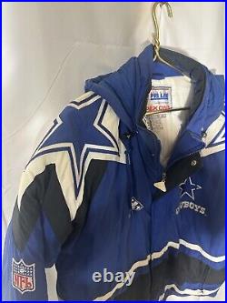 Vintage APEX One NFL Pro Line Dallas Cowboys Hooded Puffer Jacket Size Large 90s