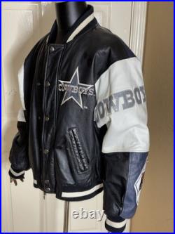 Vintage Carl Banks G-III LEATHER NFL Dallas Cowboys Coat Jacket L logo spellout
