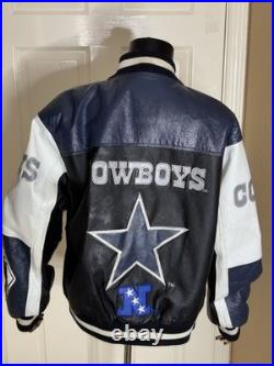 Vintage Carl Banks G-III LEATHER NFL Dallas Cowboys Coat Jacket L logo spellout