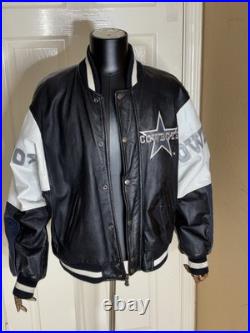 Vintage Carl Banks G-III LEATHER NFL Dallas Cowboys Coat Jacket L logo spellout