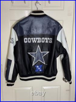 Vintage Carl Banks G-III LEATHER NFL Dallas Cowboys Coat Jacket L logo spellout