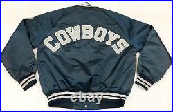 Vintage Chalk Line NFL Dallas Cowboys Satin Bomber Jacket L Navy Blue USA