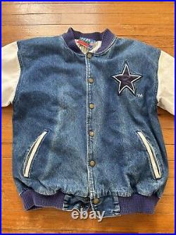 Vintage DALLAS COWBOYS NFL Fans Choice Varsity Heavy Denim Blue Jacket Fits L