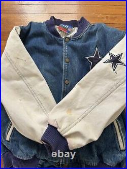 Vintage DALLAS COWBOYS NFL Fans Choice Varsity Heavy Denim Blue Jacket Fits L