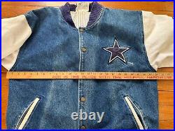 Vintage DALLAS COWBOYS NFL Fans Choice Varsity Heavy Denim Blue Jacket Fits L