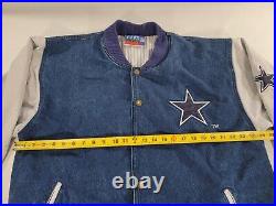 Vintage DALLAS COWBOYS NFL Fans Choice Varsity Heavy Denim Blue Jacket Mens Sz L