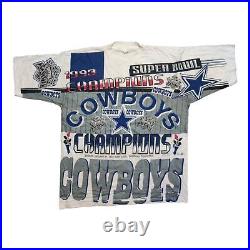 Vintage Dallas Cowboys AOP T-Shirt Mens 2XL 1993 Super Bowl XXVII Champions