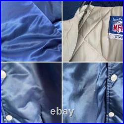 Vintage Dallas Cowboys Chalk Line Satin Jacket 90s Size M Made in USA Navy