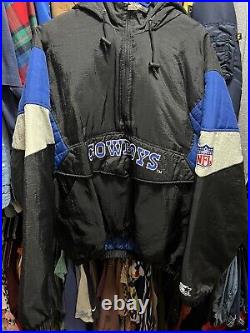 Vintage Dallas Cowboys Hooded Puffer Starter Jacket 1/4 Zip Men's Large