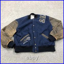 Vintage Dallas Cowboys Jacket Men XL Blue Brown Letterman Wool Leather USA 90s
