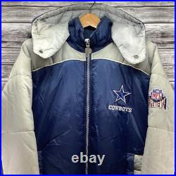Vintage Dallas Cowboys Jacket Mens Large Blue Pro Player Puffer NFL Football 90s