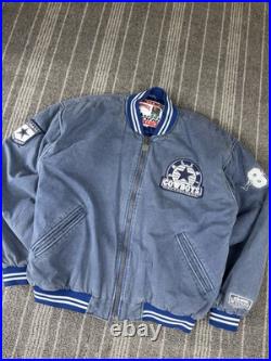 Vintage Dallas Cowboys Jacket Mens Large Blue Washed Troy Aikman #8 Nutmeg 90s