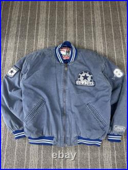 Vintage Dallas Cowboys Jacket Mens Large Blue Washed Troy Aikman #8 Nutmeg 90s