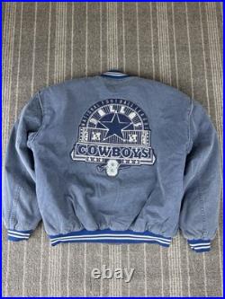 Vintage Dallas Cowboys Jacket Mens Large Blue Washed Troy Aikman #8 Nutmeg 90s