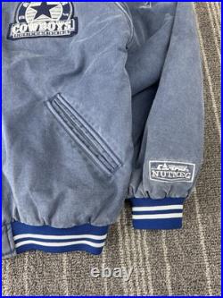 Vintage Dallas Cowboys Jacket Mens Large Blue Washed Troy Aikman #8 Nutmeg 90s
