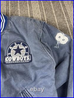 Vintage Dallas Cowboys Jacket Mens Large Blue Washed Troy Aikman #8 Nutmeg 90s