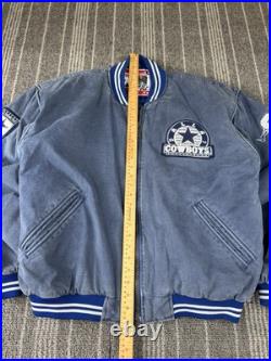 Vintage Dallas Cowboys Jacket Mens Large Blue Washed Troy Aikman #8 Nutmeg 90s