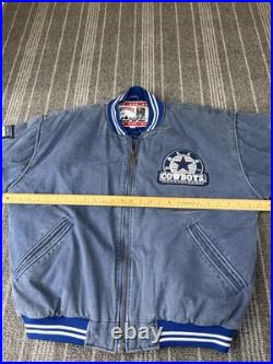 Vintage Dallas Cowboys Jacket Mens Large Blue Washed Troy Aikman #8 Nutmeg 90s
