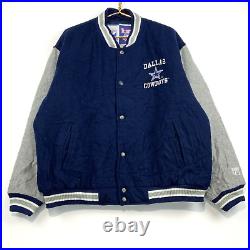 Vintage Dallas Cowboys Logo 7 Wool Varsity Bomber Jacket Size XL Nfl Embroidered