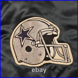 Vintage Dallas Cowboys Satin Jacket Mens Large Black Chalk Line NFL Embroidered