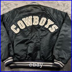 Vintage Dallas Cowboys Satin Jacket Mens Large Black Chalk Line NFL Embroidered