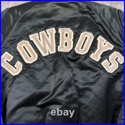 Vintage Dallas Cowboys Satin Jacket Mens Large Black Chalk Line NFL Embroidered