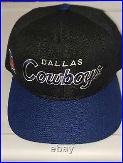 Vintage Dallas Cowboys Script Sports Specialties Snapback Black Blue 90s Wool