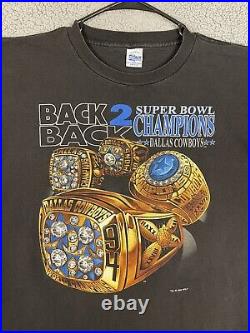 Vintage Dallas Cowboys Shirt Mens XL Black Rings Super Bowl Champions NFL 90's