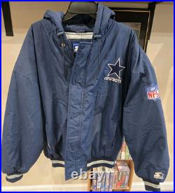 Vintage Dallas Cowboys Starter Jacket Size XL Rare Hooded VTG Smoke Free Home