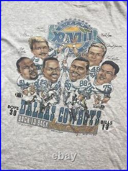 Vintage Dallas Cowboys Super Bowl Shirt Mens XL Gray Caricature NFL Big Head 90s