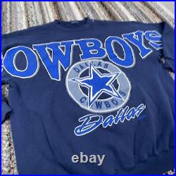 Vintage Dallas Cowboys Sweatshirt Men XL Blue Crew Neck 90s All Over AOP Sweater