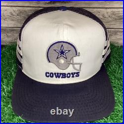 Vintage Dallas Cowboys Trucker Hat Cap Blue The Tri-Stripe NFL Ted Fletcher Rare