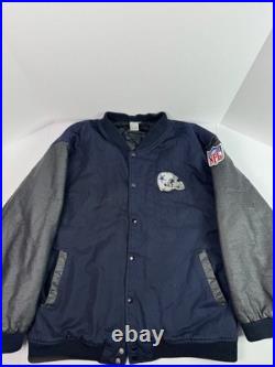 Vintage Dallas Cowboys Varsity Jacket, NFL Navy Blue/Grey Faux Leather, Size XXL