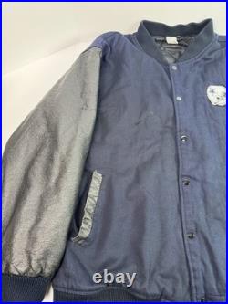 Vintage Dallas Cowboys Varsity Jacket, NFL Navy Blue/Grey Faux Leather, Size XXL