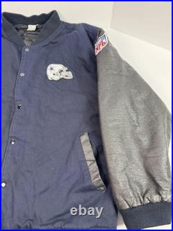 Vintage Dallas Cowboys Varsity Jacket, NFL Navy Blue/Grey Faux Leather, Size XXL