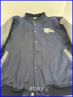 Vintage Dallas Cowboys Varsity Jacket, NFL Navy Blue/Grey Faux Leather, Size XXL