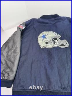 Vintage Dallas Cowboys Varsity Jacket, NFL Navy Blue/Grey Faux Leather, Size XXL