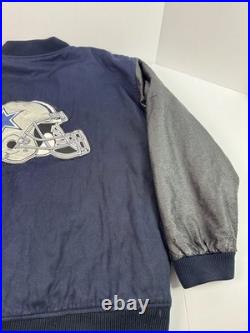 Vintage Dallas Cowboys Varsity Jacket, NFL Navy Blue/Grey Faux Leather, Size XXL