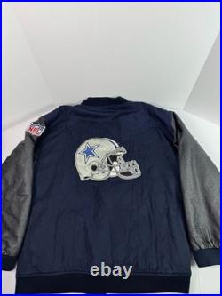 Vintage Dallas Cowboys Varsity Jacket, NFL Navy Blue/Grey Faux Leather, Size XXL