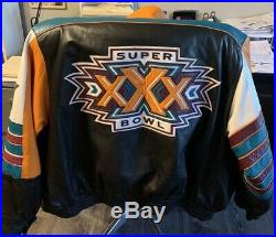 Vintage JH Designs NFL SUPER BOWL XXX COWBOYS vs STEELERS Leather Jacket SZ XL