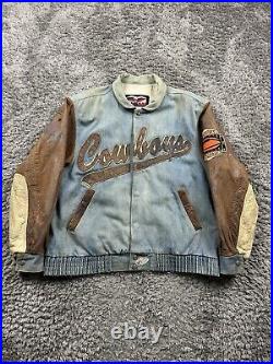 Vintage Jeff Hamilton Dallas Cowboys NFL Faded Patina Denim Leather Jacket Large Vintage Jeff Hamilton Dallas Cowboys NFL Faded Patina Denim Leather Jacket Large