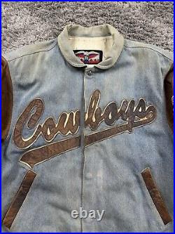 Vintage Jeff Hamilton Dallas Cowboys NFL Faded Patina Denim Leather Jacket Large Vintage Jeff Hamilton Dallas Cowboys NFL Faded Patina Denim Leather Jacket Large