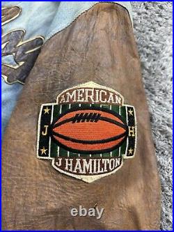 Vintage Jeff Hamilton Dallas Cowboys NFL Faded Patina Denim Leather Jacket Large Vintage Jeff Hamilton Dallas Cowboys NFL Faded Patina Denim Leather Jacket Large