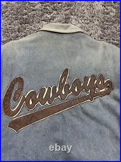 Vintage Jeff Hamilton Dallas Cowboys NFL Faded Patina Denim Leather Jacket Large Vintage Jeff Hamilton Dallas Cowboys NFL Faded Patina Denim Leather Jacket Large