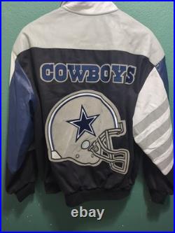 Vintage Jeff Hamilton NFL Dallas Cowboys Jacket Leather Sleeves Football 90s